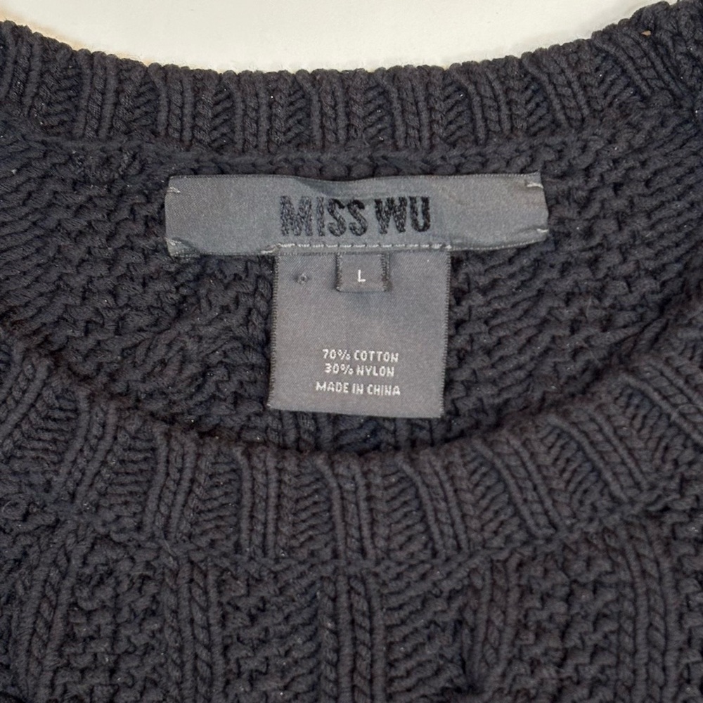 Miss Wu Jason Wu Black White Chunky Cable Knit Houndstooth Designer Sweater - Picture 9 of 11